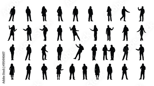 Collection of 36 human silhouettes in various poses and actions
