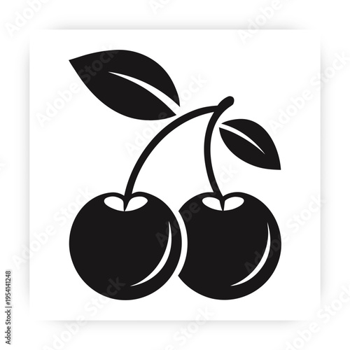 Cherry Fruit Silhouette Vector – Simple Minimal Food Icon Design.