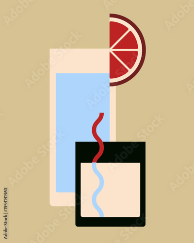 Two glasses with refreshing drink and lemon slice