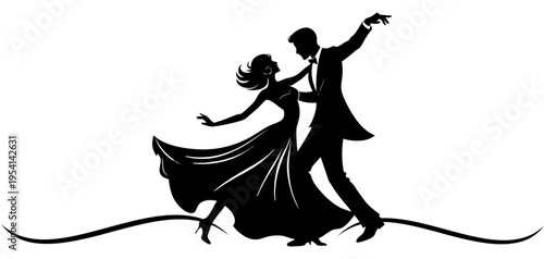 Silhouette illustration of a pair of dancers dancing gracefully in vector format	
