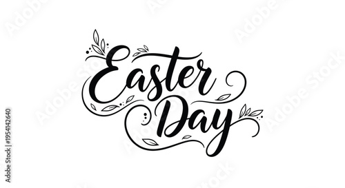 Easter Day celebration with decorative text and floral elements on white background