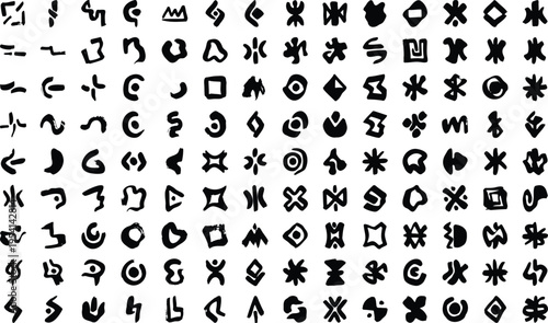 Collection of Primitive Symbols and Glyphs Hand Drawn Style Isolated on White Background
