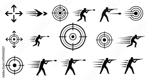 Archers shoot arrows hitting targets with various motions and speeds outdoors