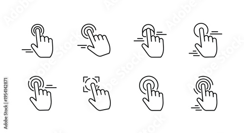 A set of hand icons interacting with various wireless signals and technology.