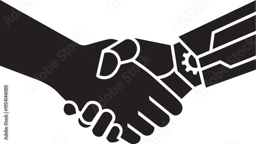 Innovative robot hand and businessman collaborating on digital financial solutions with futuristic technology