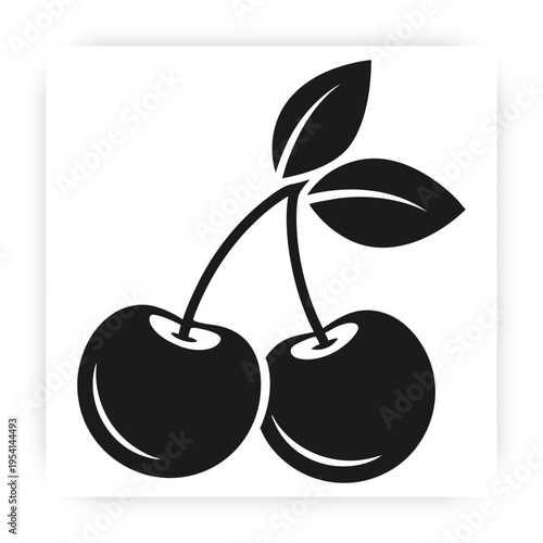 Cherry Fruit Silhouette Vector – Simple Minimal Food Icon Design.