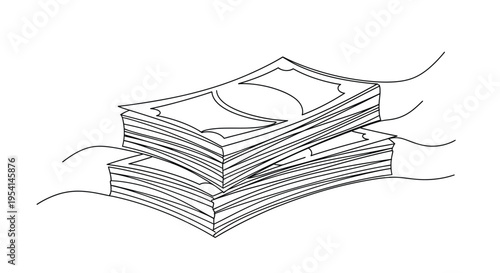 Wind Blows Through Stack of Money Bills at Outdoor Market Stall