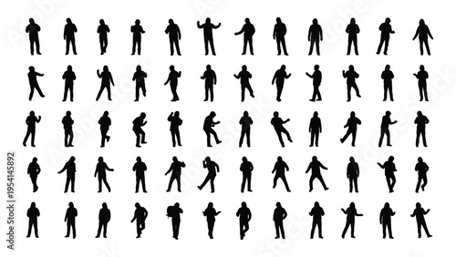 Collection of 40 black silhouettes of people in various poses and actions
