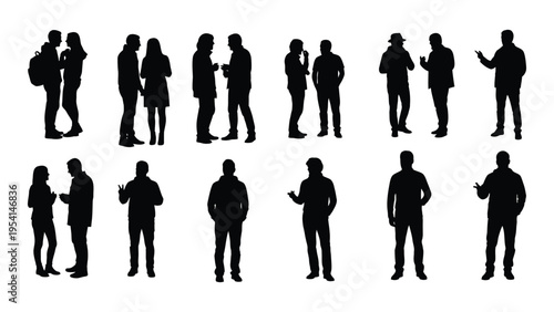 Collection of business professional silhouettes in various poses