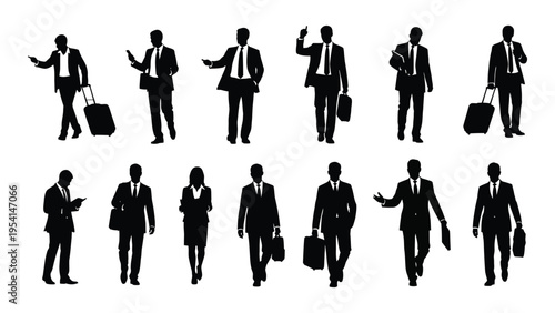 Business professionals in various poses silhouette collection