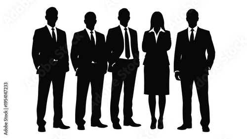 Silhouettes of business professionals standing together in formal attire