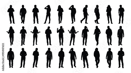 Collection of diverse human silhouettes in various poses