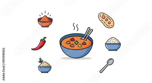 Colorful bowl of soup with vegetables.