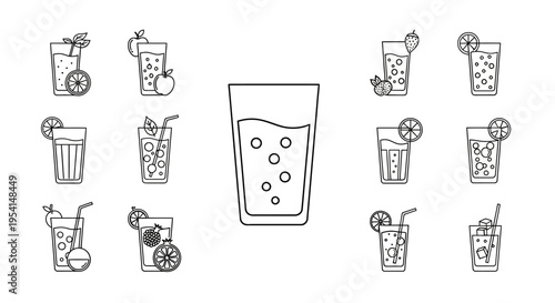 Variety of cold drinks with straws.