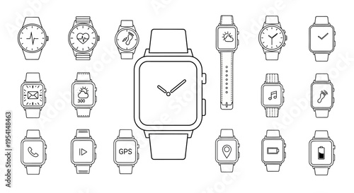 Collection of smartwatch designs and models.
