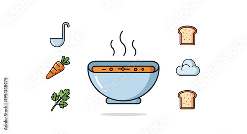 Steaming bowl of vegetable soup.