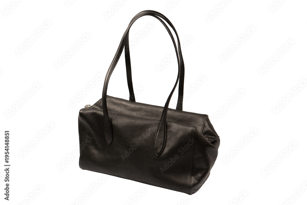 Fototapeta premium Black leather bag isolated on white background. Satchel bag.