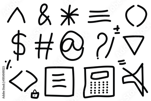 A collection of hand drawn symbols and icons