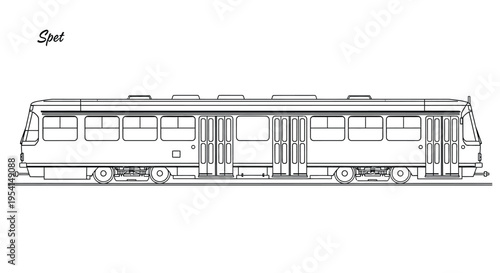 A detailed illustration of a train on tracks in a landscape view