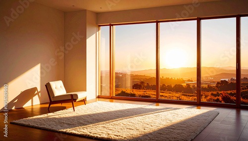 Sunny timber window landscape view minimalist room