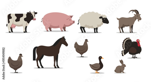 Farm animals illustrations collection isolated on white background vector graphics