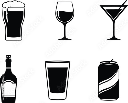 Silhouette icons set of various drinkware and beverages