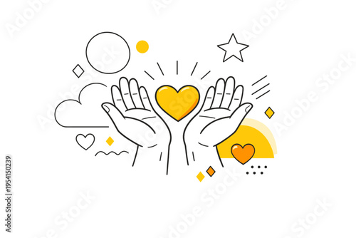 Image Generation. Emotional authenticity. Hands opening to reveal simple heart symbols, no extra layers or