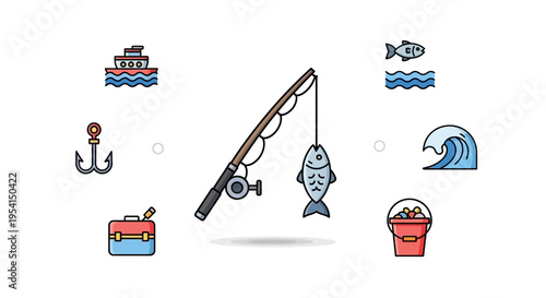 Fish Hanging from Fishing Rod Hook.