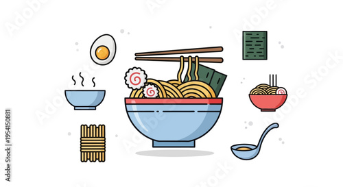 A bowl of noodles with chopsticks.