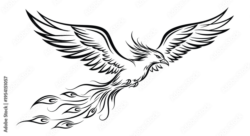 Fototapeta premium An eagle flies with feathers and eyes flowing behind it.