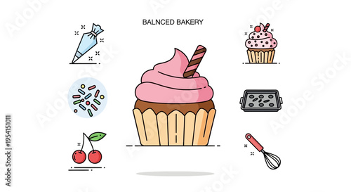 Colorful cupcake with pink frosting.