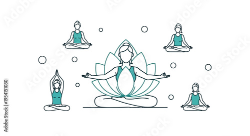Woman doing yoga meditation with others.