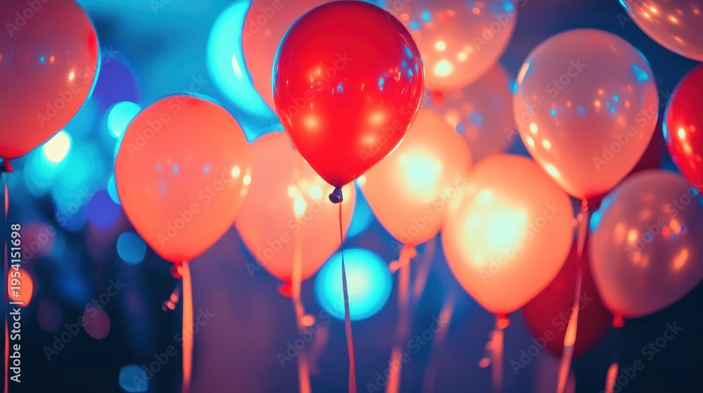 Fototapeta premium Vibrant illuminated balloons and festive decorations create a joyful atmosphere for a celebration indoors