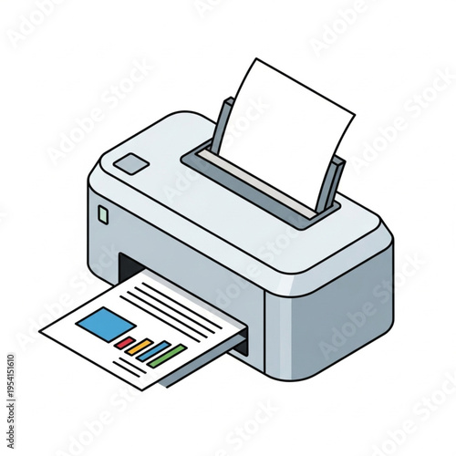 Inkjet Printer Printing Colored Document.