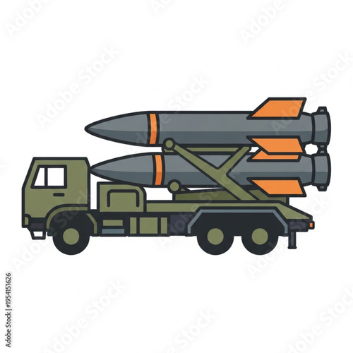 Military Truck Carrying Missiles Vector Illustration.