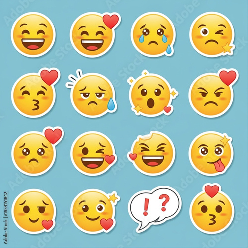 Collection of Various Yellow Emoji Faces.