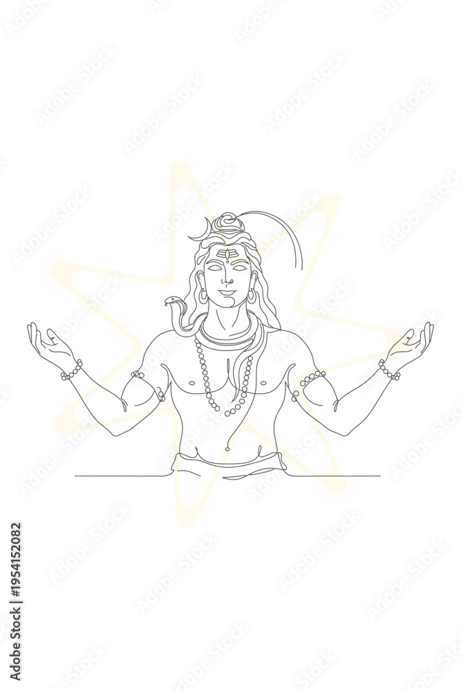 Fototapeta premium Elegant Line Art Illustration of Lord Shiva in a Meditative Pose, Continuous Drawing Style for Spiritual and Religious Designs