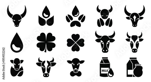 Black icons of cows and dairy products are arranged neatly.