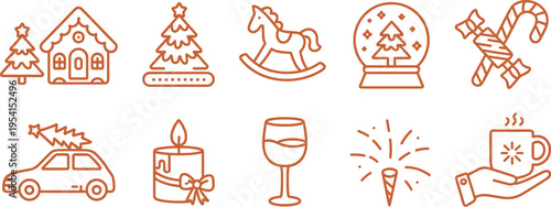 Holiday Icons Collection: A festive assortment of charming holiday icons, perfect for conveying warmth and merriment. Each icon showcases iconic elements, evoking the holiday spirit. 