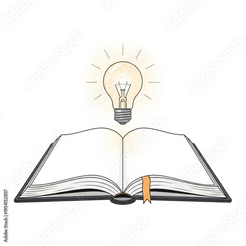 Open book with lightbulb and bookmark.