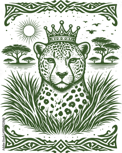 Crowned Leopard Safari Savanna Wild Vector Art