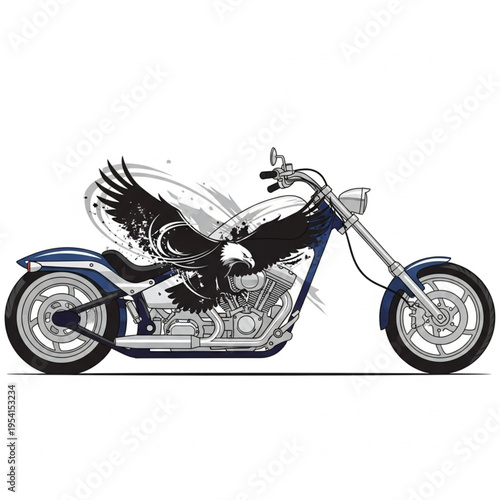 Custom Motorcycle with Eagle Design Illustration.