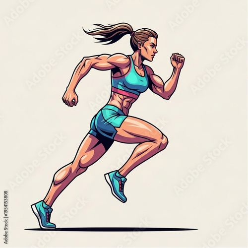 Female Runner in Motion Athletic Outfit.