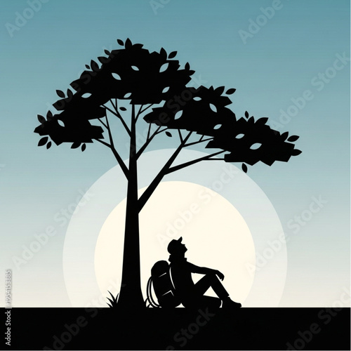 Silhouette of Man Sitting Under Tree.