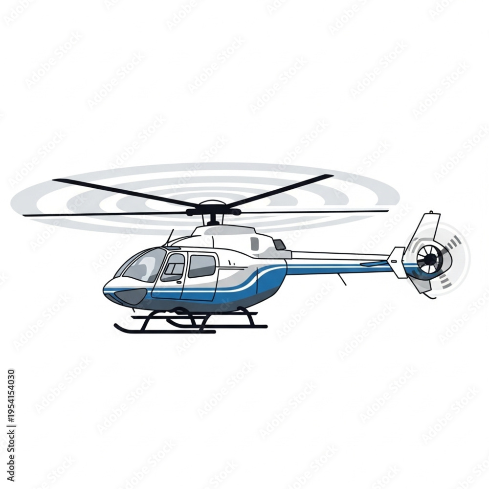 Fototapeta premium Blue and White Helicopter with Rotating Blades.