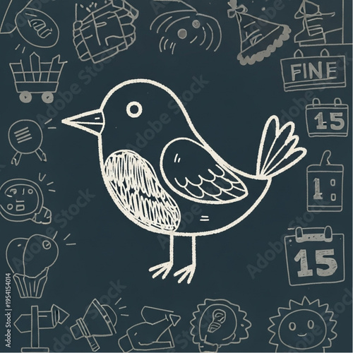 Simple White Bird Illustration on Dark Background.