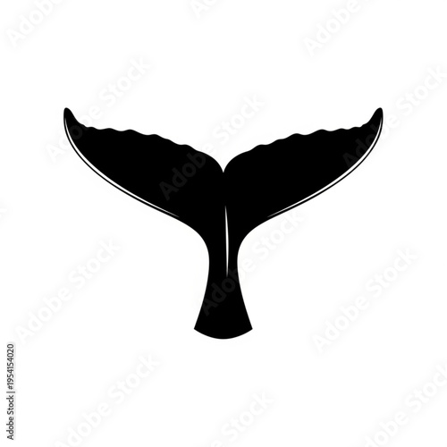 Whale Tail Silhouette Isolated on White.