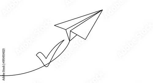 A paper airplane soars upward in a curved motion through airspace.