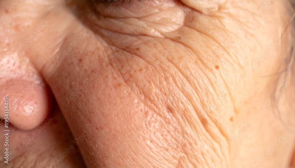 Fototapeta premium Macro Close-Up of Elderly Woman's Face, Deep Wrinkles and Aged Skin Texture, Anti-Aging Concept