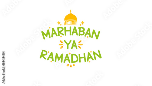 Ramadan greeting card with mosque and marhaban ya ramadhan text